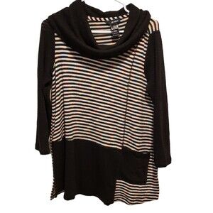 ALI MILES Size Small Colorful Artsy Sweater Women’s Striped Cowl Neck Pocket